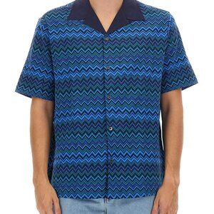 MISSONI COTTON JERSEY SHIRT WITH JACQUARD WORKMANSHIP BLUE